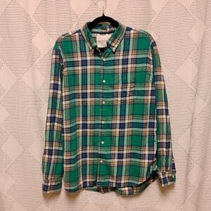 Aeropostale Green Blue Plaid Men's Flannel Button Down Shirt 100% Cotton Large